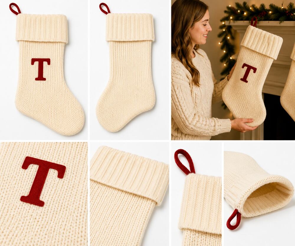Wondershop Monogram Knit Christmas Stocking – Letter "T"